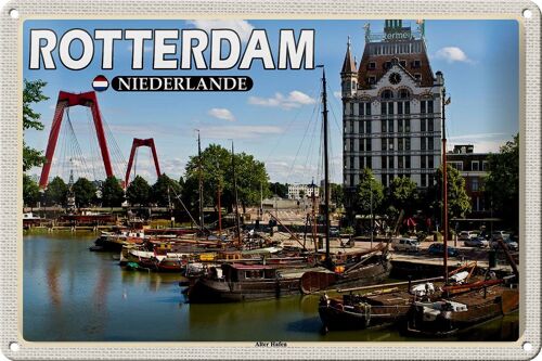 Blechschild Reise 30x20cm Rotterdam Niederlande Alter Hafen Boote