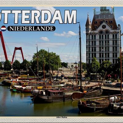 Blechschild Reise 30x20cm Rotterdam Niederlande Alter Hafen Boote