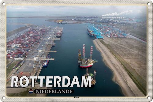 Blechschild Reise 30x20cm Rotterdam Niederlande Hafen Schiffe