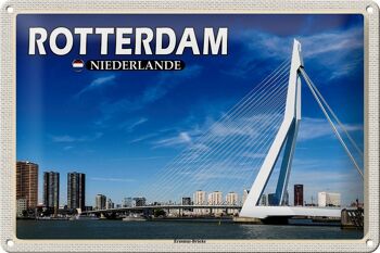 Panneau en étain voyage 30x20cm Rotterdam Pays-Bas Pont Erasmus 1