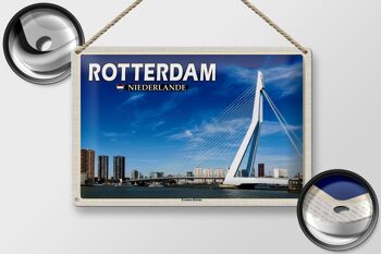 Panneau en étain voyage 30x20cm Rotterdam Pays-Bas Pont Erasmus 2