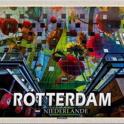 Plaque en tôle voyage 30x20cm Rotterdam Pays-Bas halle de marché