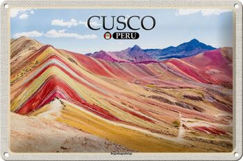 Panneau en étain voyage 30x20cm Cusco Pérou montagnes arc-en-ciel 1