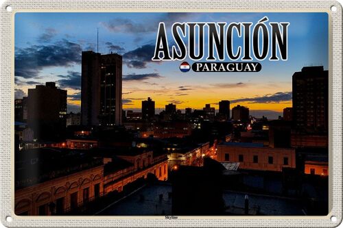 Blechschild Reise 30x20cm Asuncion Paraguay Skyline Sonnenuntergang