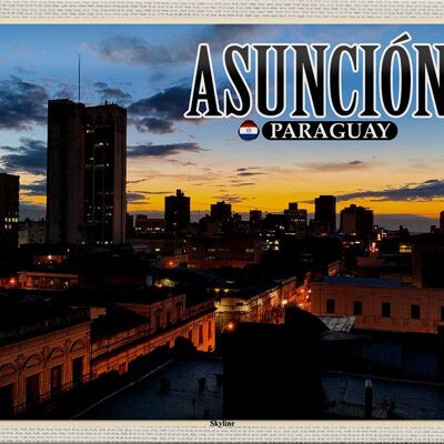 Cartel de chapa de viaje 30x20cm Asunción Paraguay Skyline Sunset