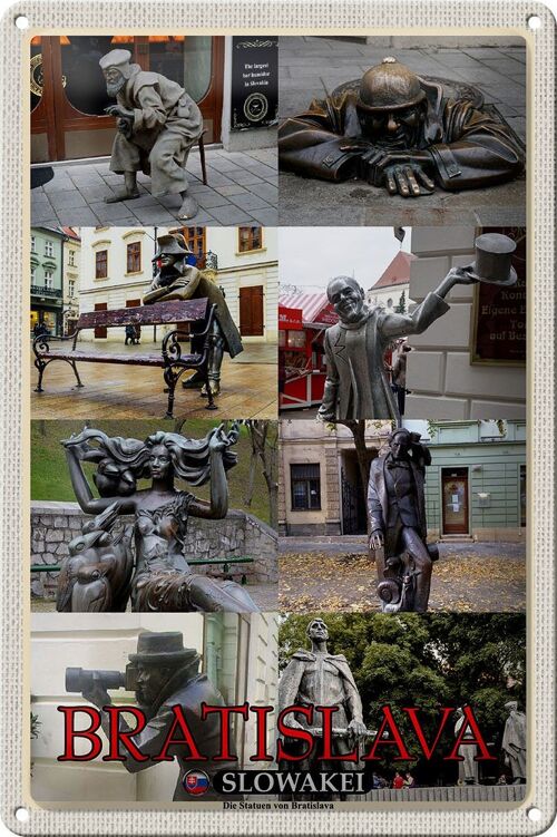 Blechschild Reise 20x30cm Bratislava Slowakei Statuen von Bratislava