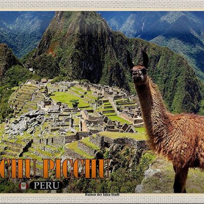 Metal sign travel 30x20cm Machu Picchu ruins of the Inca city Lamas