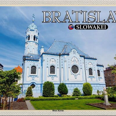 Targa in metallo da viaggio 30x20 cm Bratislava Slovacchia Chiesa blu