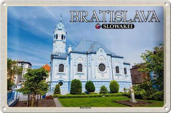 Panneau de voyage en étain, 30x20cm, Bratislava, slovaquie, église bleue 1