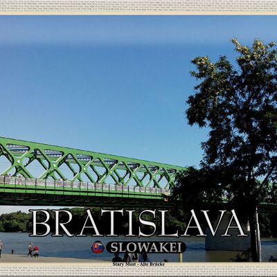 Panneau de voyage en étain, 30x20cm, Bratislava, slovaquie, Stary, le plus vieux pont