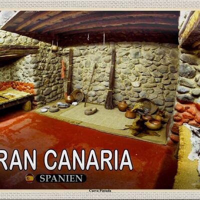 Cartel de chapa de viaje, 30x20cm, Gran Canaria, España, Cueva Pintada