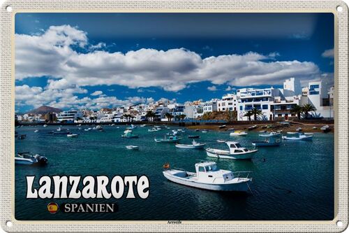 Blechschild Reise 30x20cm Lanzarote Spanien Arrecife Stadt Meer