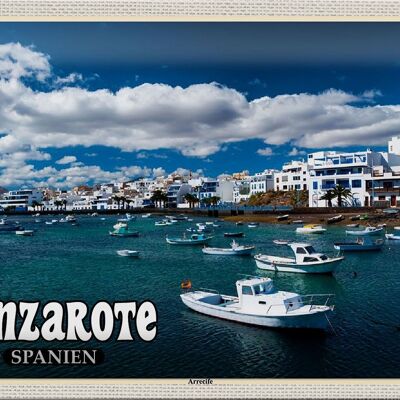 Targa in metallo da viaggio 30x20 cm Lanzarote Spagna Arrecife Città Mare