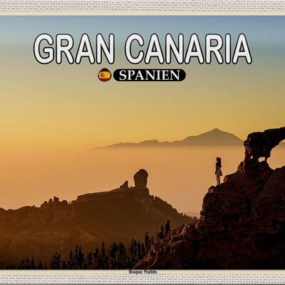 Targa in metallo da viaggio 30x20 cm Gran Canaria Spagna Roque Nublo Montagna