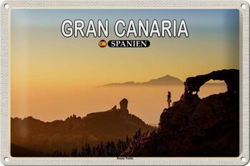 Panneau de voyage en étain, 30x20cm, Gran Canaria, espagne, Roque Nublo Mountain 1