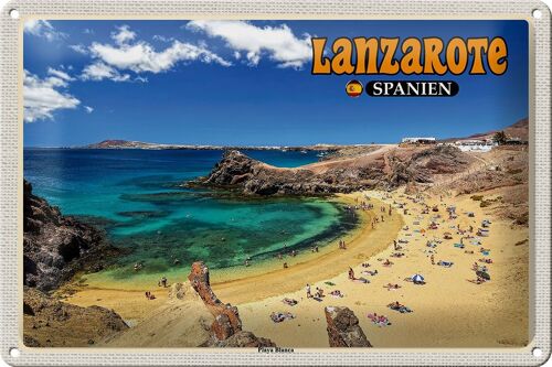 Blechschild Reise 30x20cm Lanzarote Spanien Playa Blanca Strand Meer