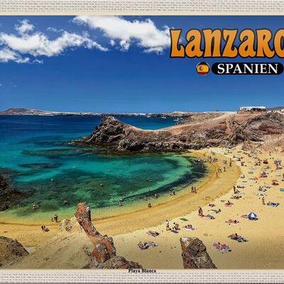 Blechschild Reise 30x20cm Lanzarote Spanien Playa Blanca Strand Meer