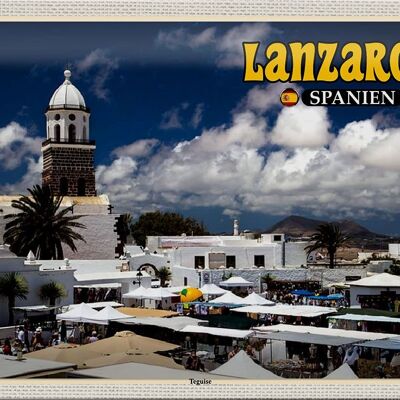 Blechschild Reise 30x20cm Lanzarote Spanien Teguise Stadt Kirche