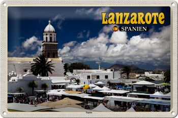 Panneau de voyage en étain, 30x20cm, Lanzarote, espagne, Teguise, ville, église 1