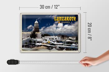 Panneau de voyage en étain, 30x20cm, Lanzarote, espagne, Teguise, ville, église 4