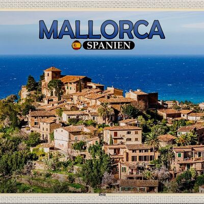 Cartel de chapa de viaje 30x20cm Mallorca España Deià Sea Small Town
