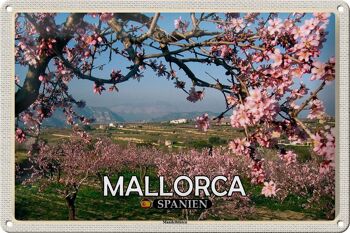 Plaque en tôle voyage 30x20cm Majorque Espagne fleurs d'amandier 1