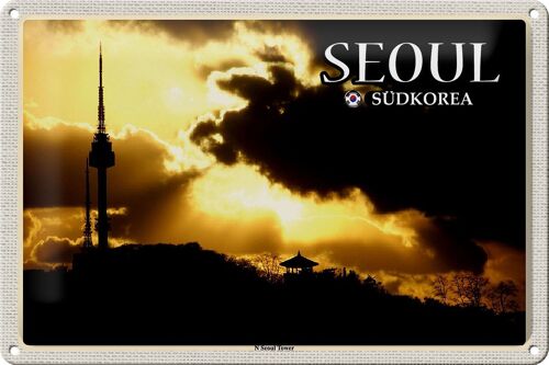 Blechschild Reise 30x20cm Seoul Südkorea N Seoul Tower Fernsehturm