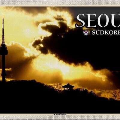 Cartel de chapa de viaje, 30x20cm, Seúl, Corea del Sur, Torre N de Seúl, Torre de TV