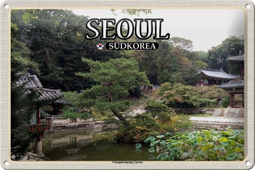 Blechschild Reise 30x20cm Seoul Südkorea Changdeokgung Garten
