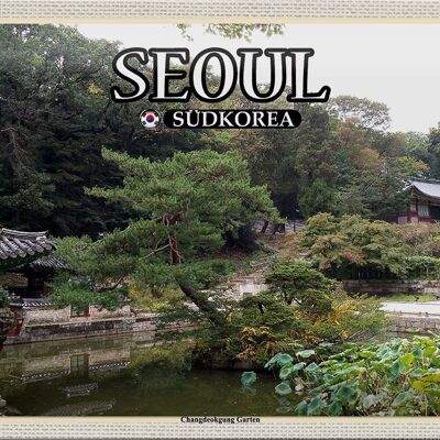 Cartel de chapa de viaje, 30x20cm, Seúl, Corea del Sur, jardín Changdeokgung