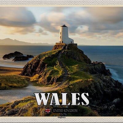 Cartel de chapa de viaje, 30x20cm, Gales, Reino Unido, Isla de Anglesey, Mar