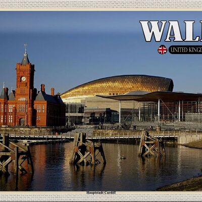 Cartel de chapa Travel 30x20cm Gales Reino Unido Capital Cardiff
