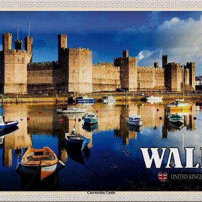 Targa in metallo da viaggio 30x20 cm Galles Regno Unito Caernarfon Castle