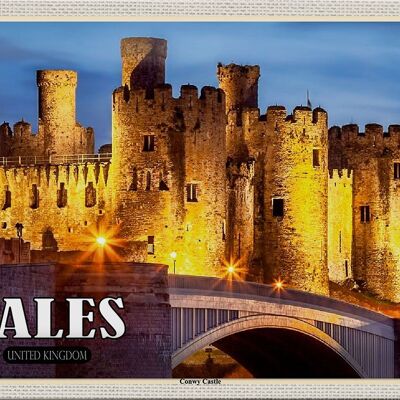 Panneau de voyage en étain, 30x20cm, pays de galles, royaume-uni, château de Conwy