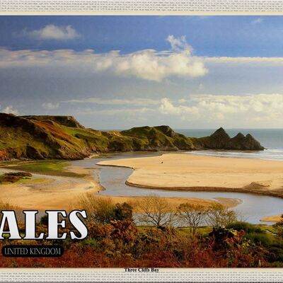 Targa in metallo da viaggio 30x20 cm GallesThree Cliffs Bay Bay