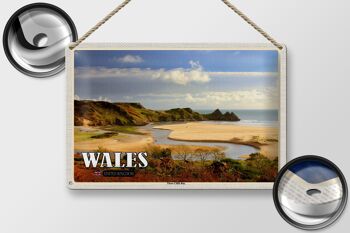 Panneau de voyage en étain, 30x20cm, pays de Galles, trois falaises, baie 2