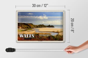 Panneau de voyage en étain, 30x20cm, pays de Galles, trois falaises, baie 4