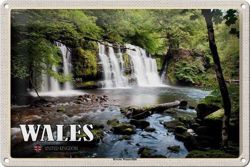 Blechschild Reise 30x20cm Wales United Kingdom Brecon Wasserfälle