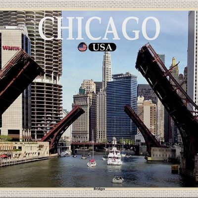 Cartel de chapa de viaje, 30x20cm, Chicago, EE. UU., puentes, puentes y río