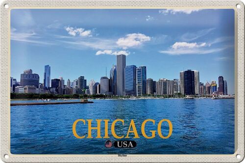 Blechschild Reise 30x20cm Chicago USA Skyline Hochhäuser