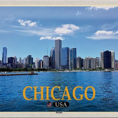 Cartel de chapa de viaje, 30x20cm, Chicago, EE. UU., Skyline, edificios de gran altura