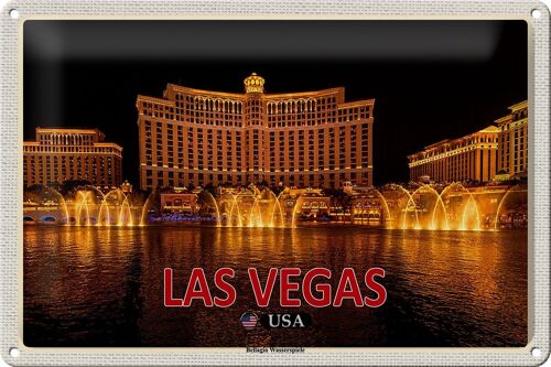 Blechschild Reise 30x20cm Las Vegas USA Bellagio Wasserspiele