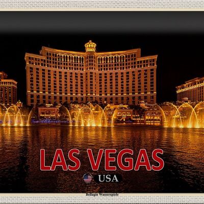 Signe en étain voyage 30x20cm, Las Vegas USA Bellagio jeux d'eau