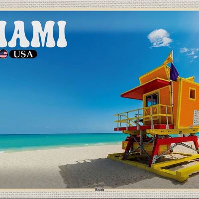 Cartel de chapa de viaje, 30x20cm, Miami, EE. UU., playa, mar, vacaciones