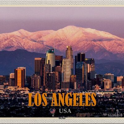 Cartel de chapa de viaje, 30x20cm, horizonte de Los Ángeles, montañas, rascacielos