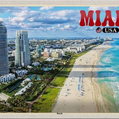 Cartel de chapa de viaje, 30x20cm, Miami, EE. UU., playa, rascacielos, vacaciones en el mar