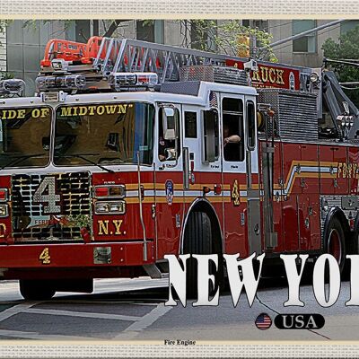 Panneau en étain voyage 30x20cm, camion de pompiers de New York USA