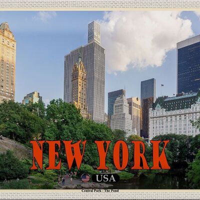 Targa in metallo da viaggio 30x20 cm New York USA Central Park - The Pond See