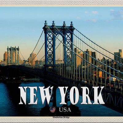 Cartel de chapa de viaje, 30x20cm, Nueva York, EE. UU., Puente de Manhattan
