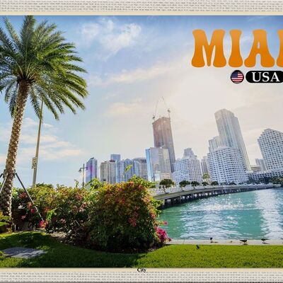 Cartel de chapa de viaje, 30x20cm, Miami, EE. UU., ciudad, mar, palmera, vacaciones